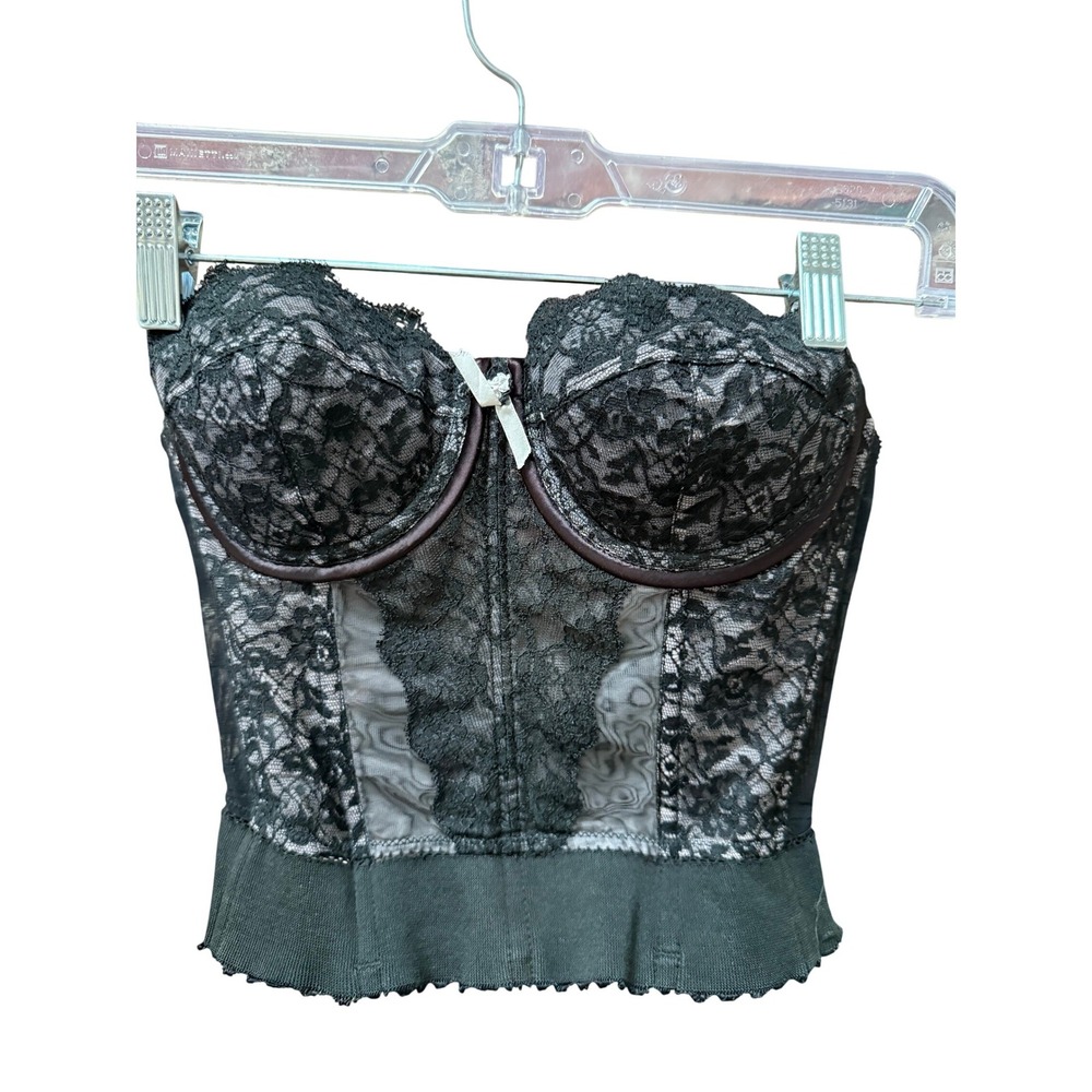 VTG Lady Marlene Lace Boned Bustier‎ Corset Top 34B Black Whimsy Goth Lingerie